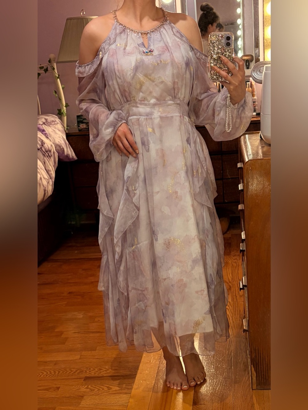 NWT Ethereal Lavender Butterfly Midi Dress